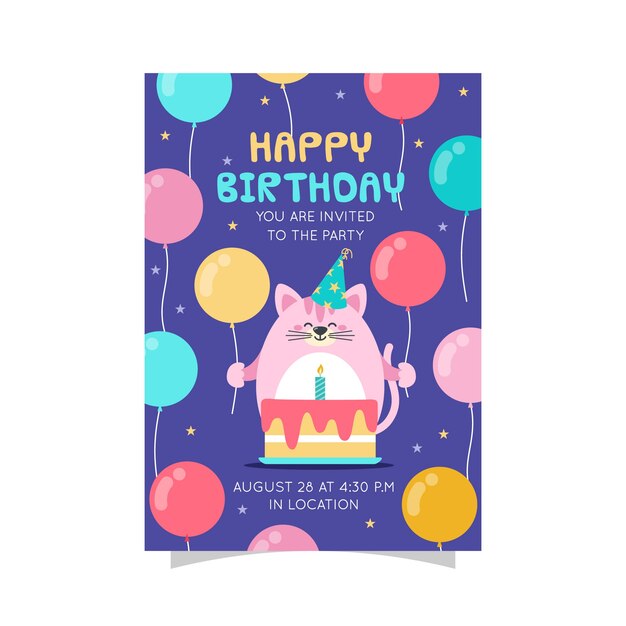 Children's birthday card template with cake