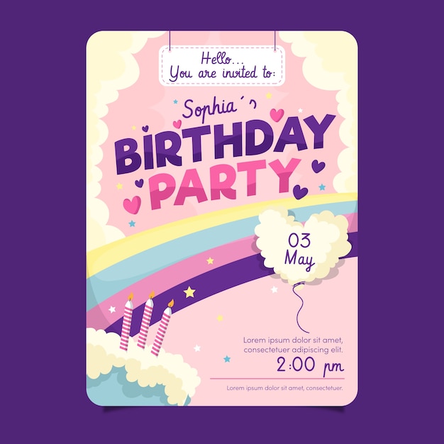 무료 벡터 케이크와 함께 어린이 생일 카드 템플릿