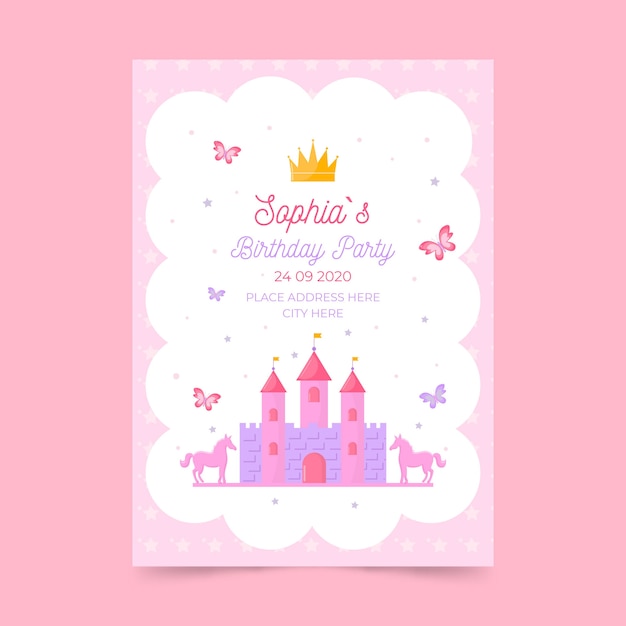 Free vector children's birthday card template with castle