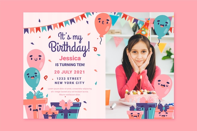 写真付きの子供の誕生日カードテンプレート