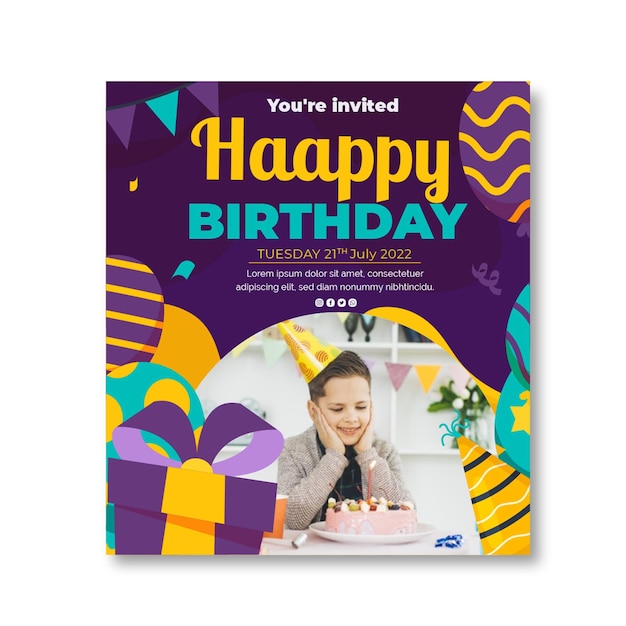 무료 벡터 어린이 생일 카드 템플릿