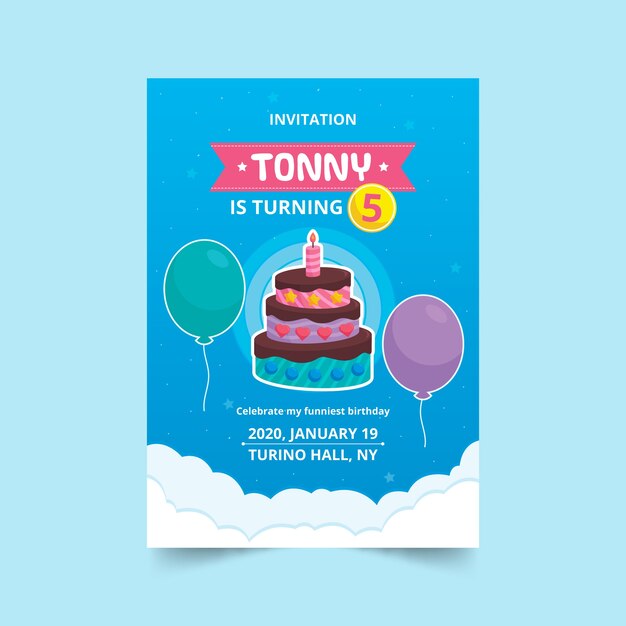 children's birthday card with cake and balloons