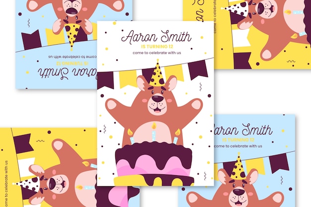 幸せなクマと子供の誕生日カード