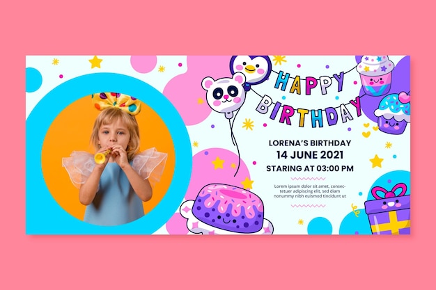 Modello di banner orizzontale di compleanno per bambini