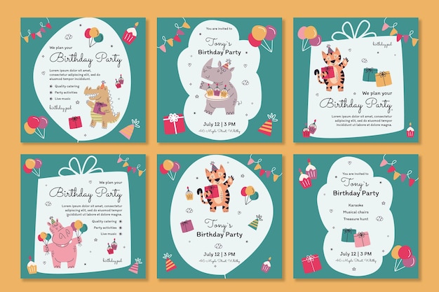 Free vector children's birthday instagram posts