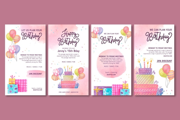 Free vector children's birthday instagram stories