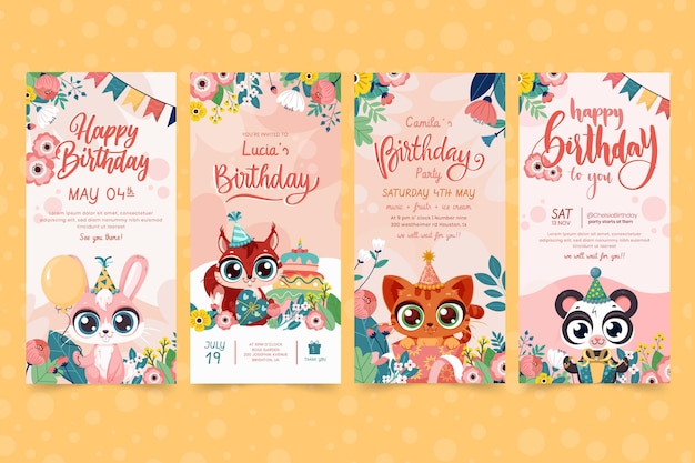 Free vector children's birthday instagram stories