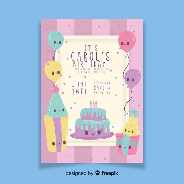 ケーキと子供の誕生日の招待状のテンプレート