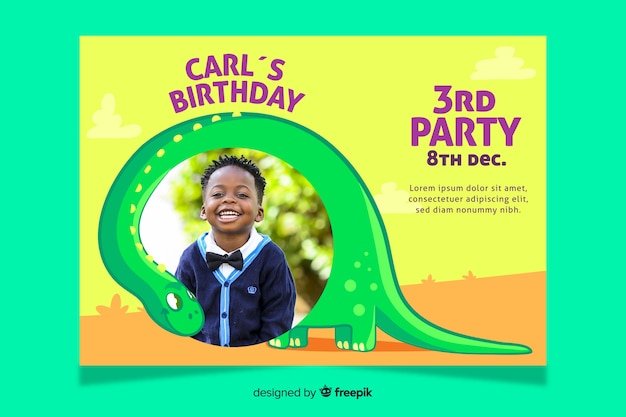 Children's birthday invitation template with photo