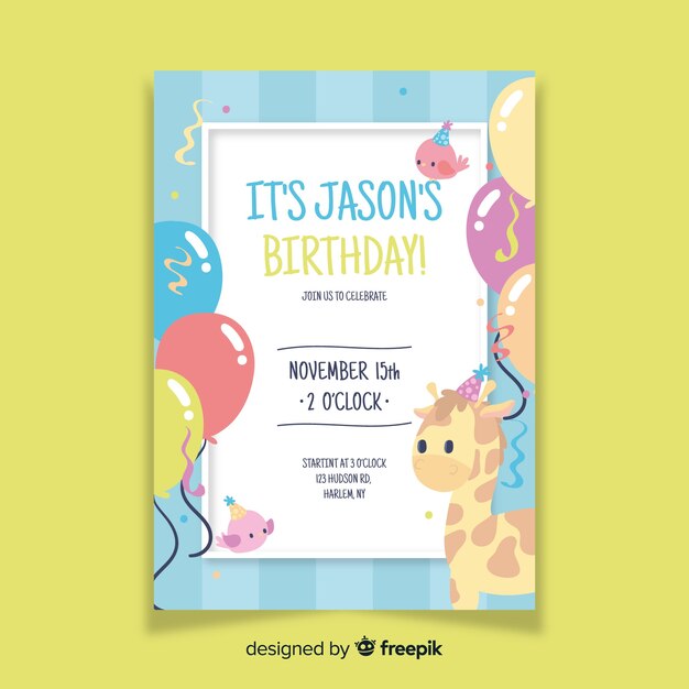 子供の誕生日の招待状のテンプレート