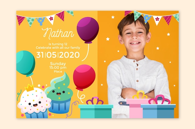 Invito di compleanno per bambini con modello di foto