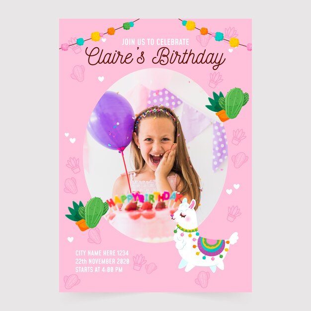 Children's birthday invitation with picture template