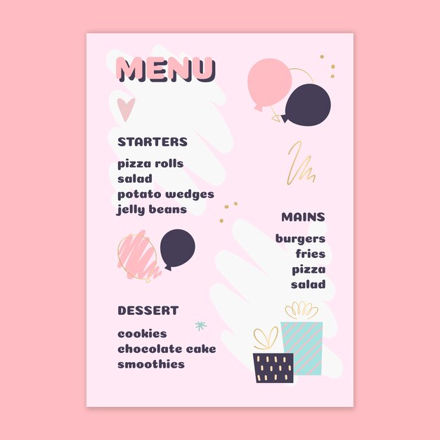 Children's birthday menu design