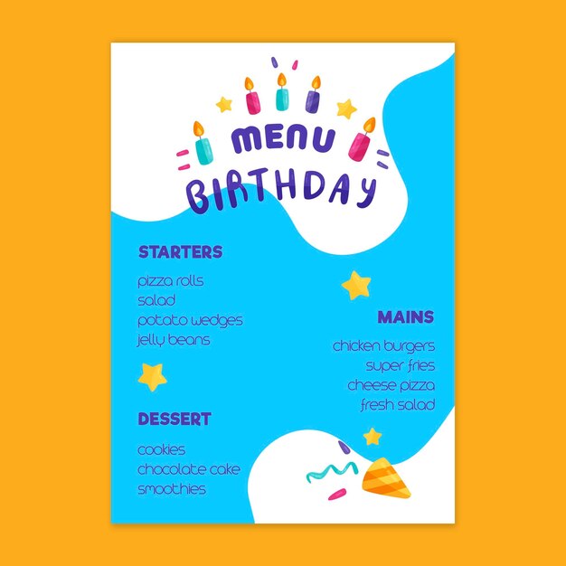 Children's birthday menu template