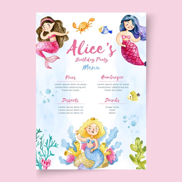 Children's birthday menu template