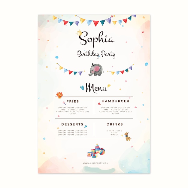 Children's birthday menu template