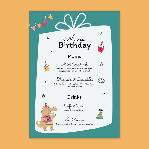 Children's birthday menu template