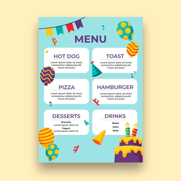 Children's birthday menu
