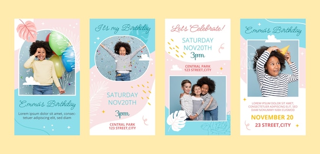 Children's birthday party celebration instagram stories collection