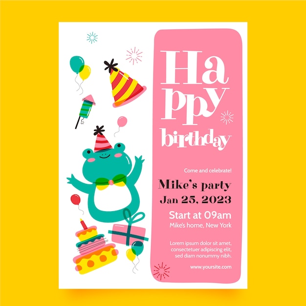 Children's birthday party celebration invitation template