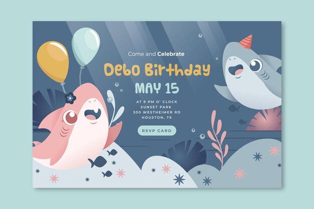 Free Vector Children S Birthday Invitation Template With Shark