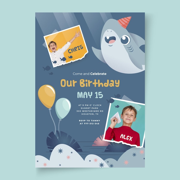 Children's birthday shark poster template