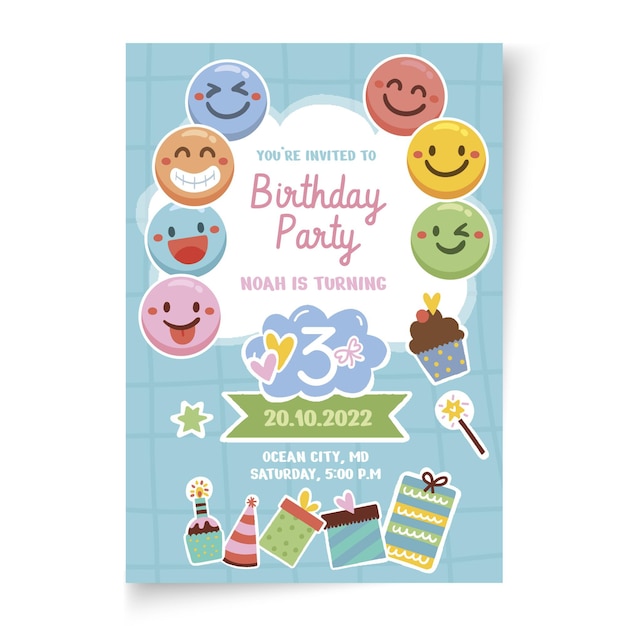 Children's birthday vertical card template