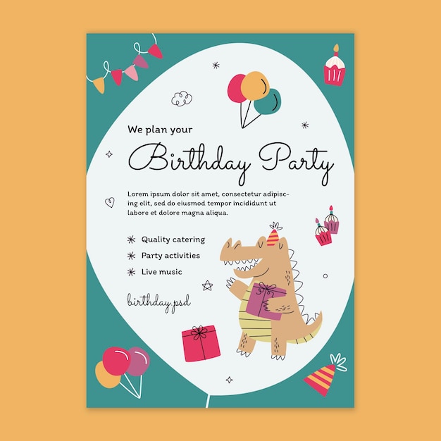 Free vector children's birthday vertical flyer template