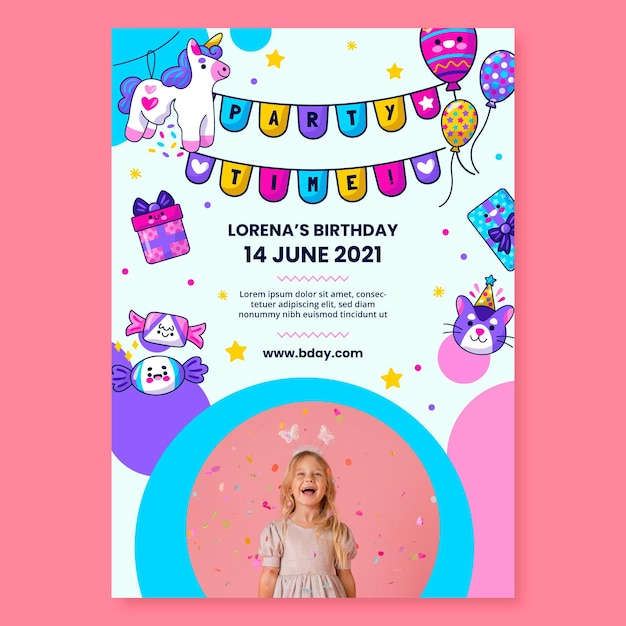 Free vector children's birthday vertical flyer