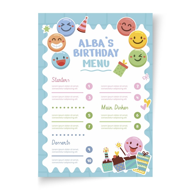 Free vector children's birthday vertical menu template