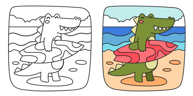 children's coloring illustration with crocodile