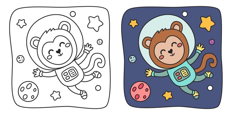 無料Vector 猿と子供のぬりえイラスト