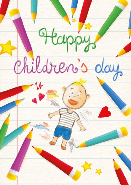 Children's day card in hand painted style