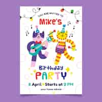 Free vector children's party invitation and animals dancing