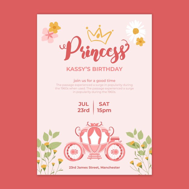 children's princess birthday card template