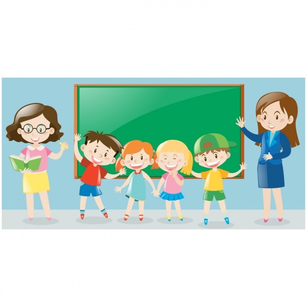 無料Vector 黒板や教師と子供の情景