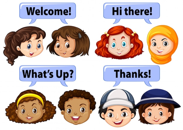 Children saying polite words illustration