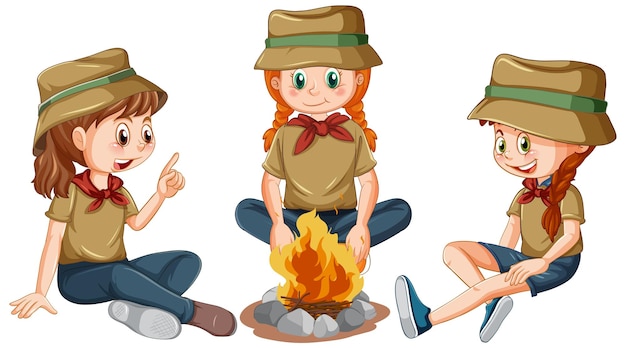 Vettore gratuito bambini seduti intorno al fuoco