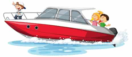 Free vector children on a speed boat cartoon