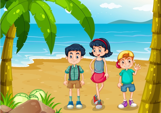 Bambini che passeggiano in spiaggia