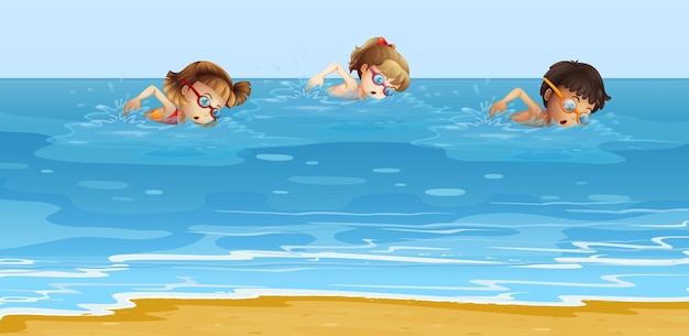 Free vector children swimming in the ocean