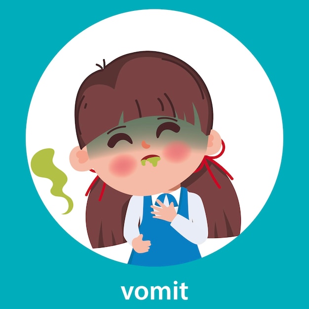 Free vector children symptoms of sick cartoon child with fever snot cough and sore throat influenza or cold