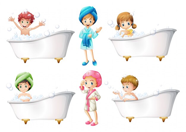 入浴中の子供たち