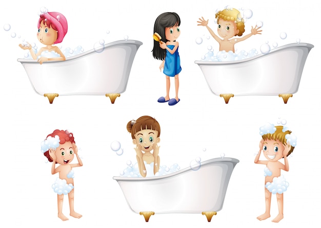 Free vector children taking a bath