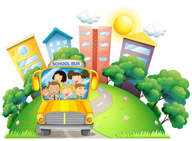 Children and teacher on school bus