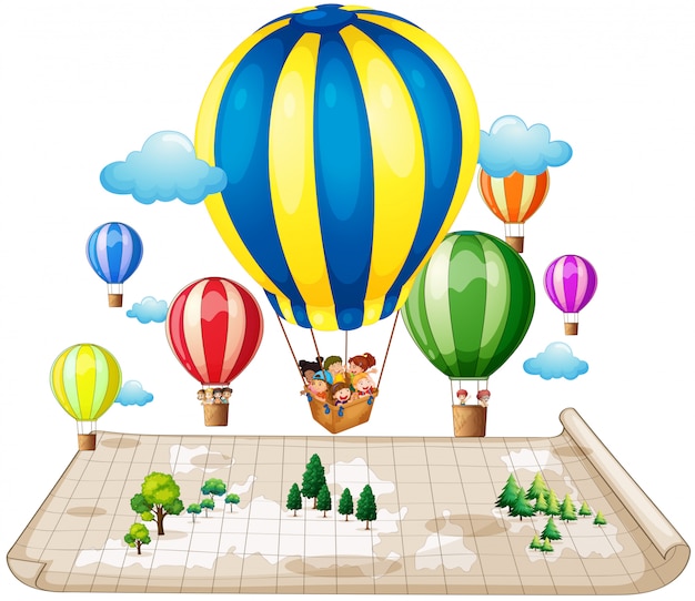 Дети путешествуют на воздушном шаре