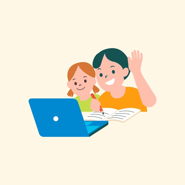 Free vector children vector studying online class flat graphic