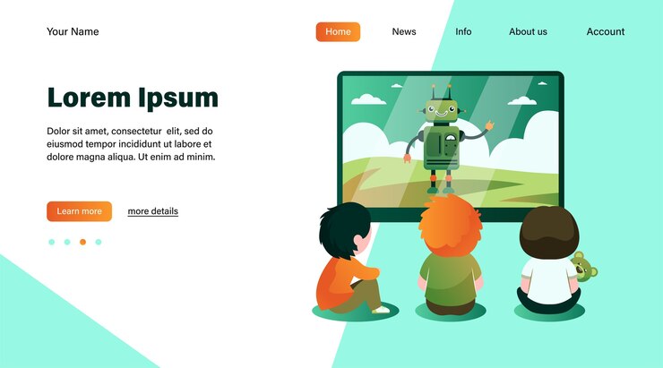 Free Vector children watching cartoon with robot.