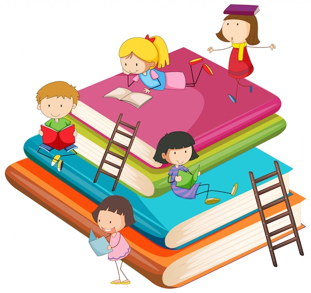 Free vector children with the book