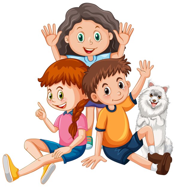 Children with cute dog cartoon character